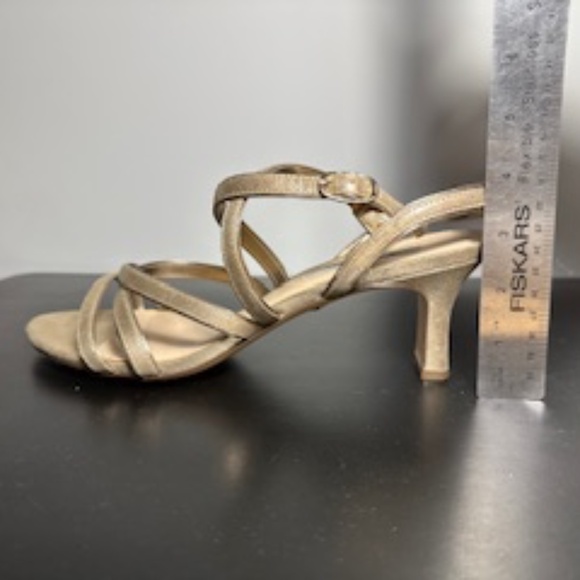 GENAYA  TAUPE SATIN STRAPPY MID-HEEL DRESSY SANDAL - Picture 2 of 6